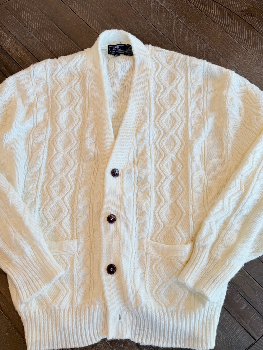 Vintage Sears Cream Cable-Knit Men's Cardigan Sweater